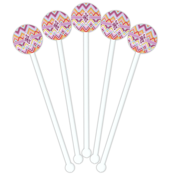 Ikat Chevron White Plastic 5.5" Stir Stick - Fan View