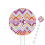 Ikat Chevron 5.5" Round Plastic Stir Sticks - White - Single Sided (Personalized)