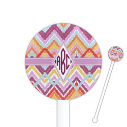 Ikat Chevron 5.5" Round Plastic Stir Sticks - White - Single Sided (Personalized)