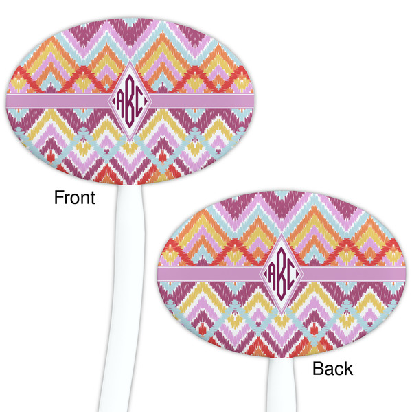 Ikat Chevron White Plastic 7" Stir Stick - Double Sided - Oval - Front & Back