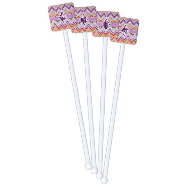 Ikat Chevron White Plastic Stir Stick - Single Sided - Square - Front