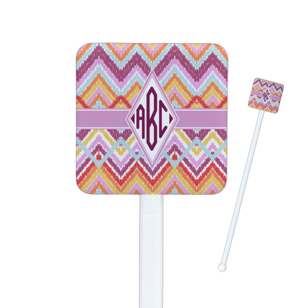 Custom Ikat Chevron Square Plastic Stir Sticks - Single Sided (Personalized)