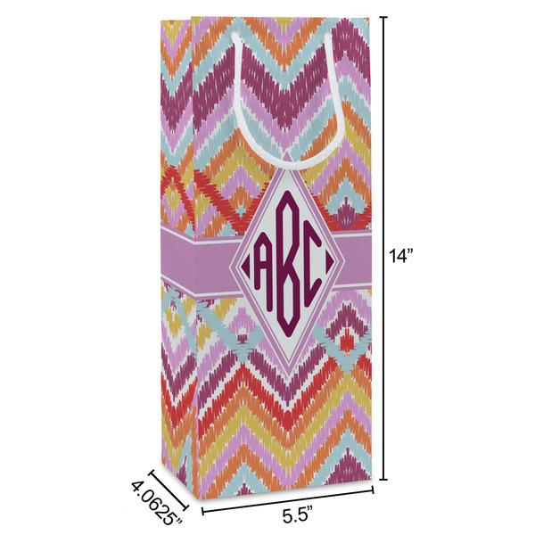 Ikat Chevron Wine Gift Bag - Dimensions