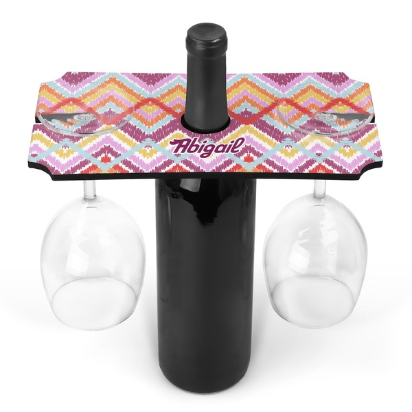 Custom Ikat Chevron Wine Bottle & Glass Holder (Personalized)