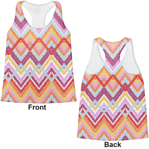 Ikat Chevron Womens Racerback Tank Tops - Medium - Front and Back