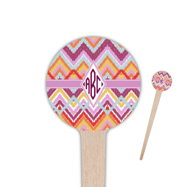 Custom Ikat Chevron 4" Round Wooden Food Picks - Single Sided (Personalized)