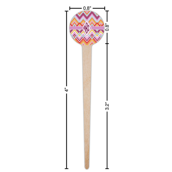 Ikat Chevron Wooden 4" Food Pick - Round - Dimensions