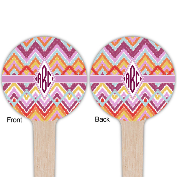 Ikat Chevron Wooden 4" Food Pick - Round - Double Sided - Front & Back