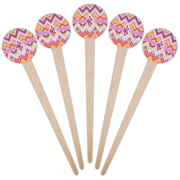 Ikat Chevron Wooden 4" Food Pick - Round - Fan View