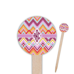 Ikat Chevron 6" Round Wooden Food Picks - Single Sided (Personalized)