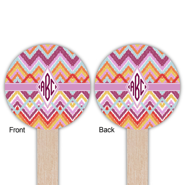 Ikat Chevron Wooden 6" Food Pick - Round - Double Sided - Front & Back