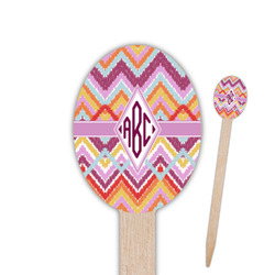 Ikat Chevron Oval Wooden Food Picks - Double Sided (Personalized)