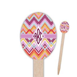 Ikat Chevron Oval Wooden Food Picks (Personalized)