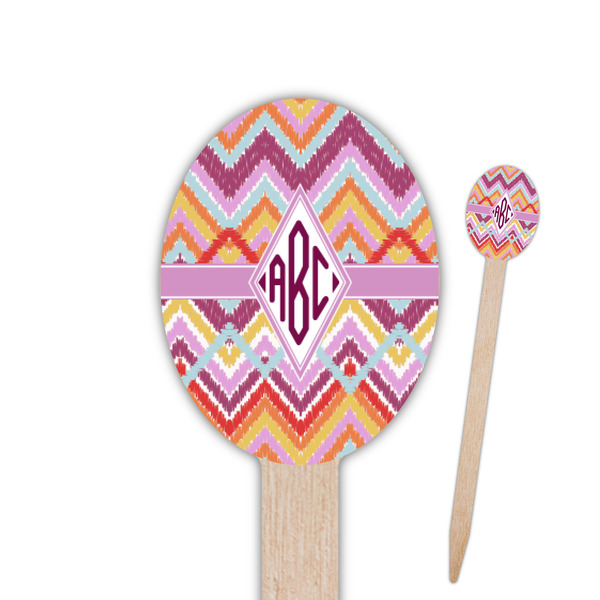 Custom Ikat Chevron Oval Wooden Food Picks (Personalized)