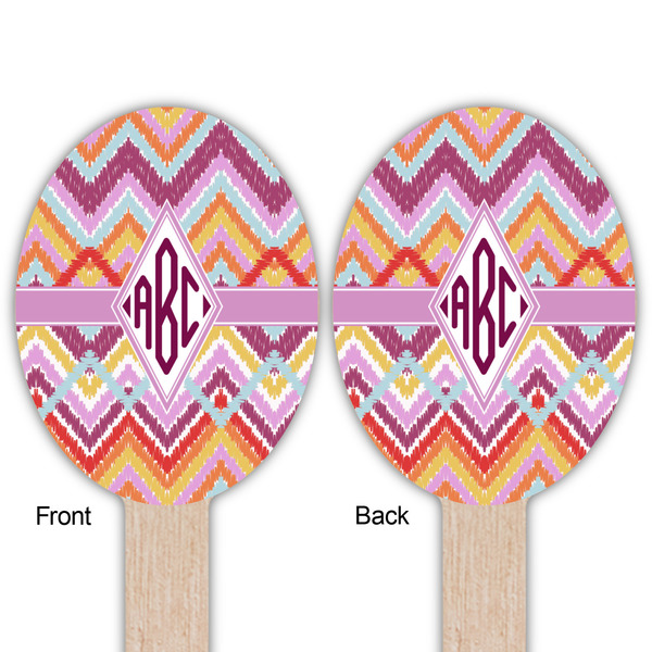 Ikat Chevron Wooden Food Pick - Oval - Double Sided - Front & Back