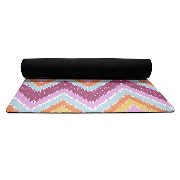 Ikat Chevron Yoga Mat Rolled up Black Rubber Backing