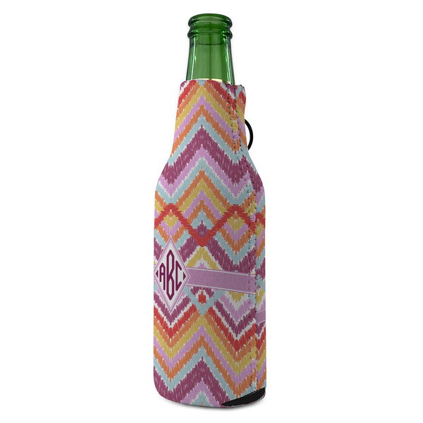 Ikat Chevron Zipper Bottle Cooler - ANGLE (bottle)