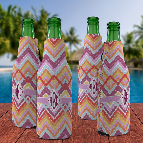 Ikat Chevron Zipper Bottle Cooler - Set of 4 - LIFESTYLE