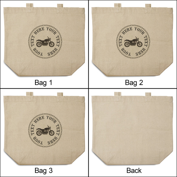 Motorcycle 3 Reusable Cotton Grocery Bags - Front & Back View