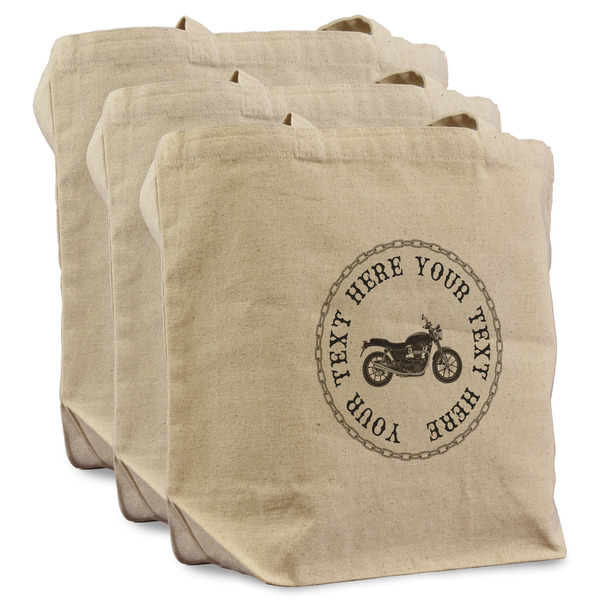 Motorcycle 3 Reusable Cotton Grocery Bags - Front View