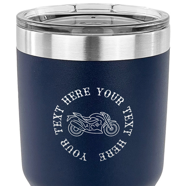 Motorcycle 30 oz Stainless Steel Ringneck Tumbler - Navy - CLOSE UP