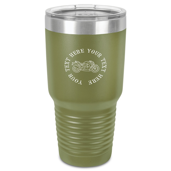 Motorcycle 30 oz Stainless Steel Ringneck Tumbler - Olive - Front