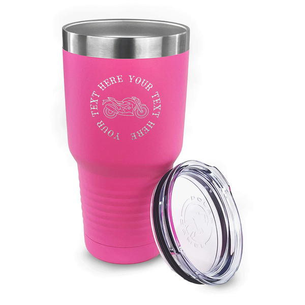 Motorcycle 30 oz Stainless Steel Ringneck Tumblers - Pink - LID OFF
