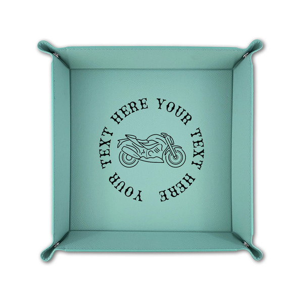 Motorcycle 6" x 6" Teal Leatherette Snap Up Tray - FOLDED UP
