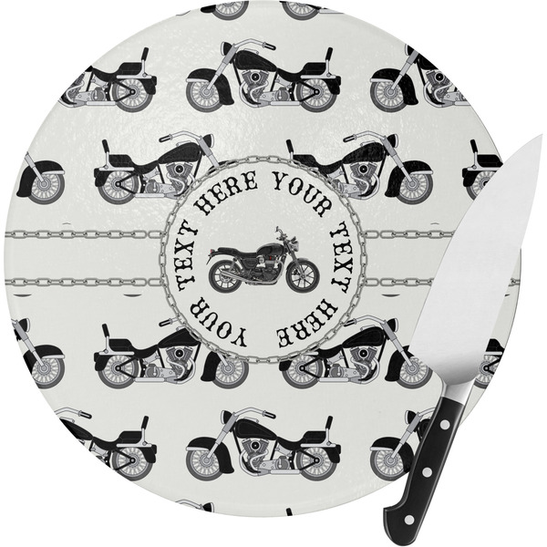 Custom Motorcycle Round Glass Cutting Board - Small (Personalized)