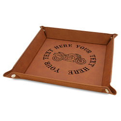 Motorcycle 9" x 9" Leather Valet Tray w/ Name or Text
