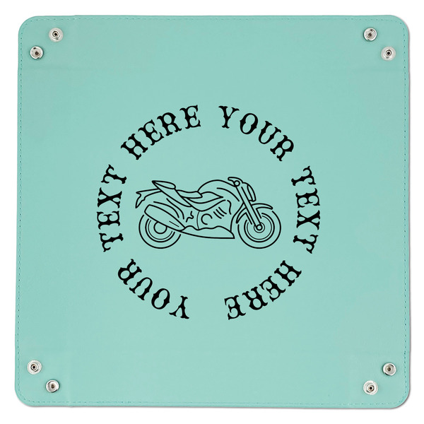 Motorcycle 9" x 9" Teal Leatherette Snap Up Tray - APPROVAL
