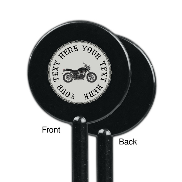 Motorcycle Black Plastic 5.5" Stir Stick - Single Sided - Round - Front & Back