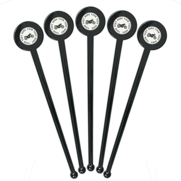 Motorcycle Black Plastic 7" Stir Stick - Round - Fan View