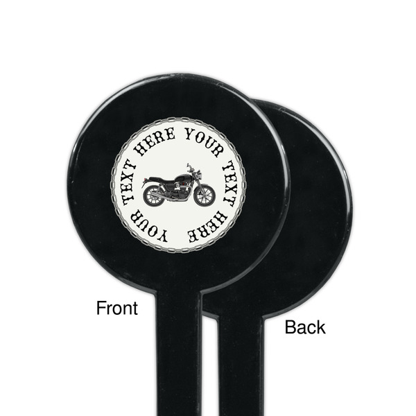 Motorcycle Black Plastic 7" Stir Stick - Single Sided - Round - Front & Back
