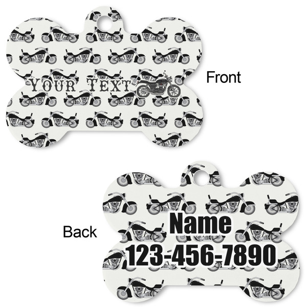 Motorcycle Bone Shaped Dog Tag - Front & Back