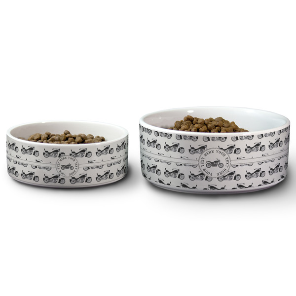 Motorcycle Ceramic Dog Bowls - Size Comparison