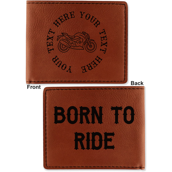 Motorcycle Cognac Leatherette Bifold Wallets - Front and Back