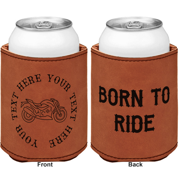 Motorcycle Cognac Leatherette Can Sleeve - Double Sided Front and Back
