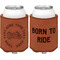 Motorcycle Cognac Leatherette Can Sleeve - Double Sided Front and Back