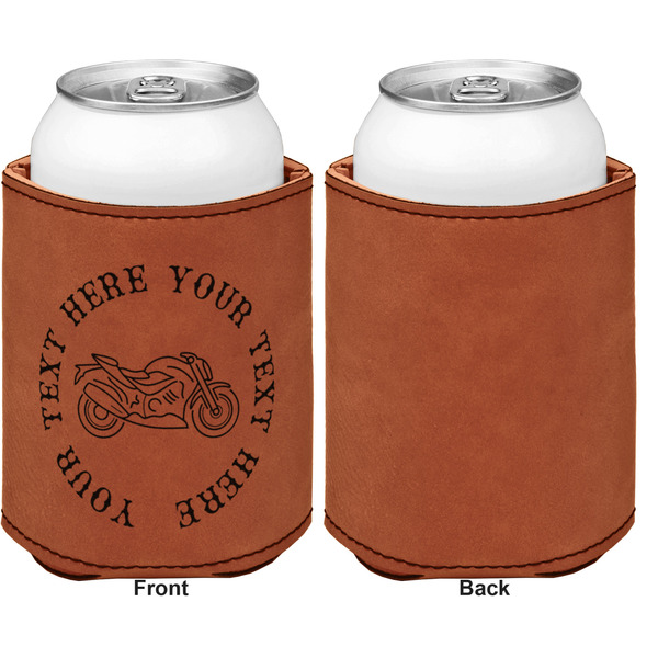 Motorcycle Cognac Leatherette Can Sleeve - Single Sided Front and Back