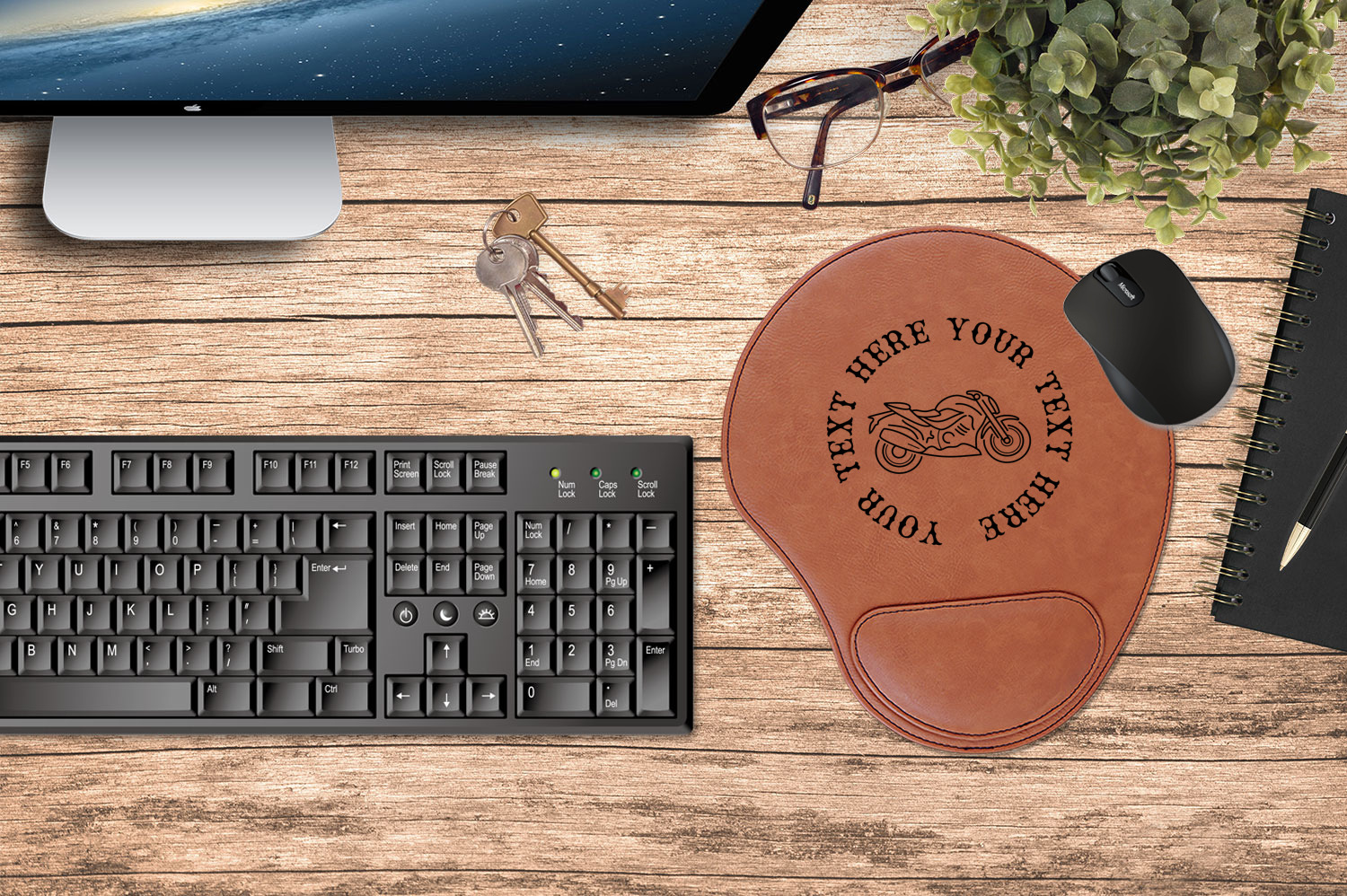 Custom Motorcycle Leatherette Mouse Pad with Wrist Support
