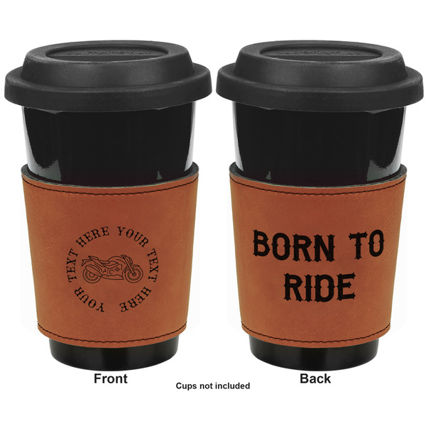 Motorcycle Cognac Leatherette Mug Sleeve - Double Sided Apvl
