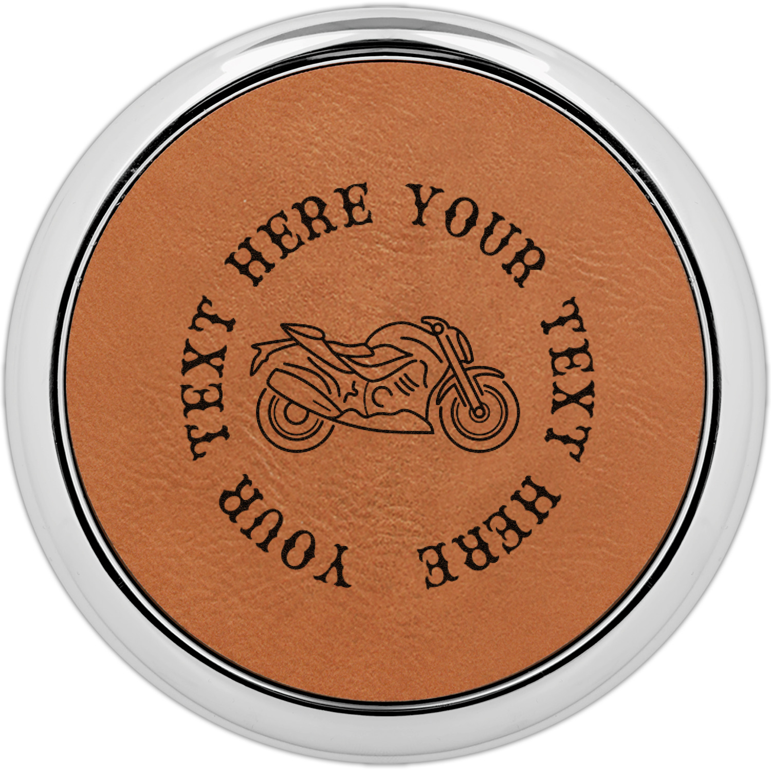 Motorcycle Set of 4 Leatherette Round Coasters w/ Silver Edge