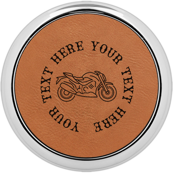 Custom Motorcycle Set of 4 Leatherette Round Coasters w/ Silver Edge (Personalized)