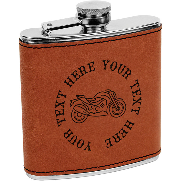 Custom Motorcycle Leatherette Wrapped Stainless Steel Flask (Personalized)