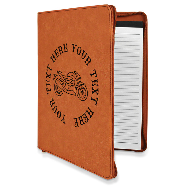 Custom Motorcycle Leatherette Zipper Portfolio with Notepad (Personalized)