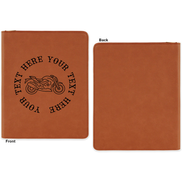 Motorcycle Cognac Leatherette Zipper Portfolios with Notepad - Single Sided - Apvl