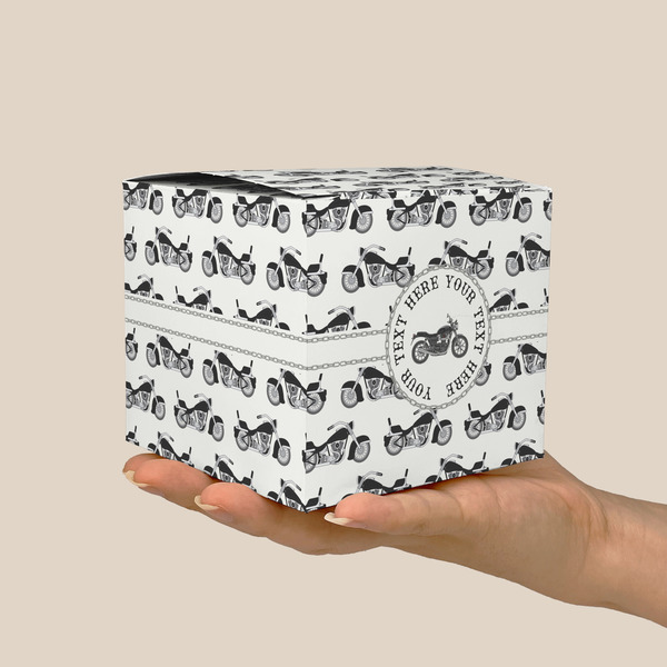 Motorcycle Cube Favor Gift Box - On Hand - Scale View
