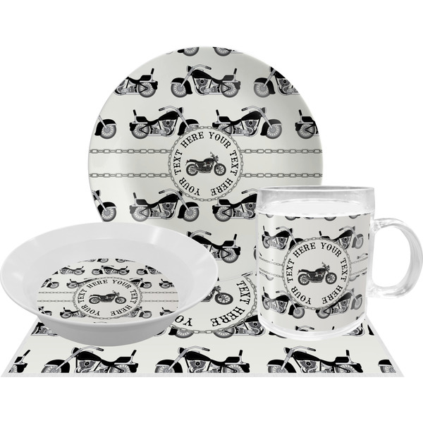Custom Motorcycle Dinner Set - Single 4 Pc Setting w/ Name or Text