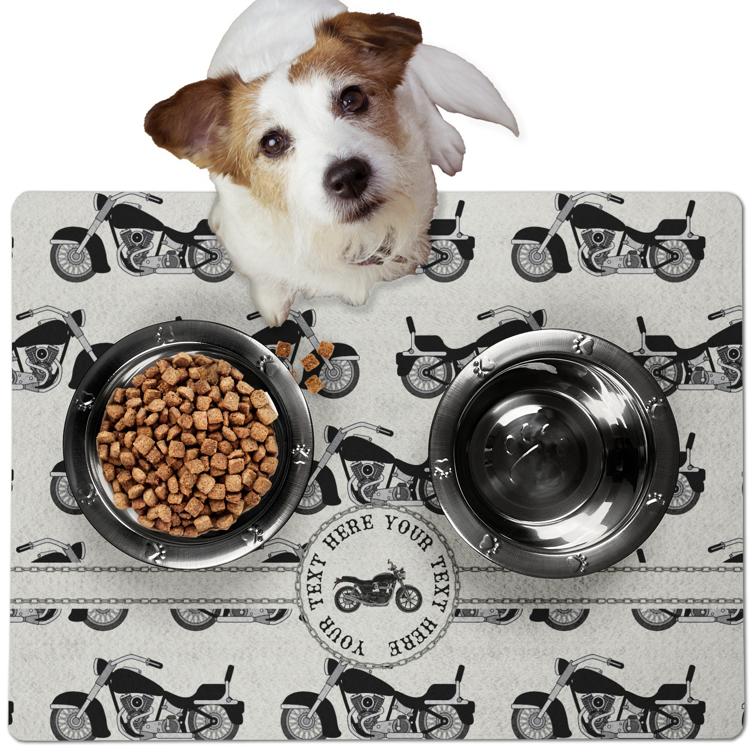 Custom Pet Food Mat w/ Stainless Steel Bowl Set